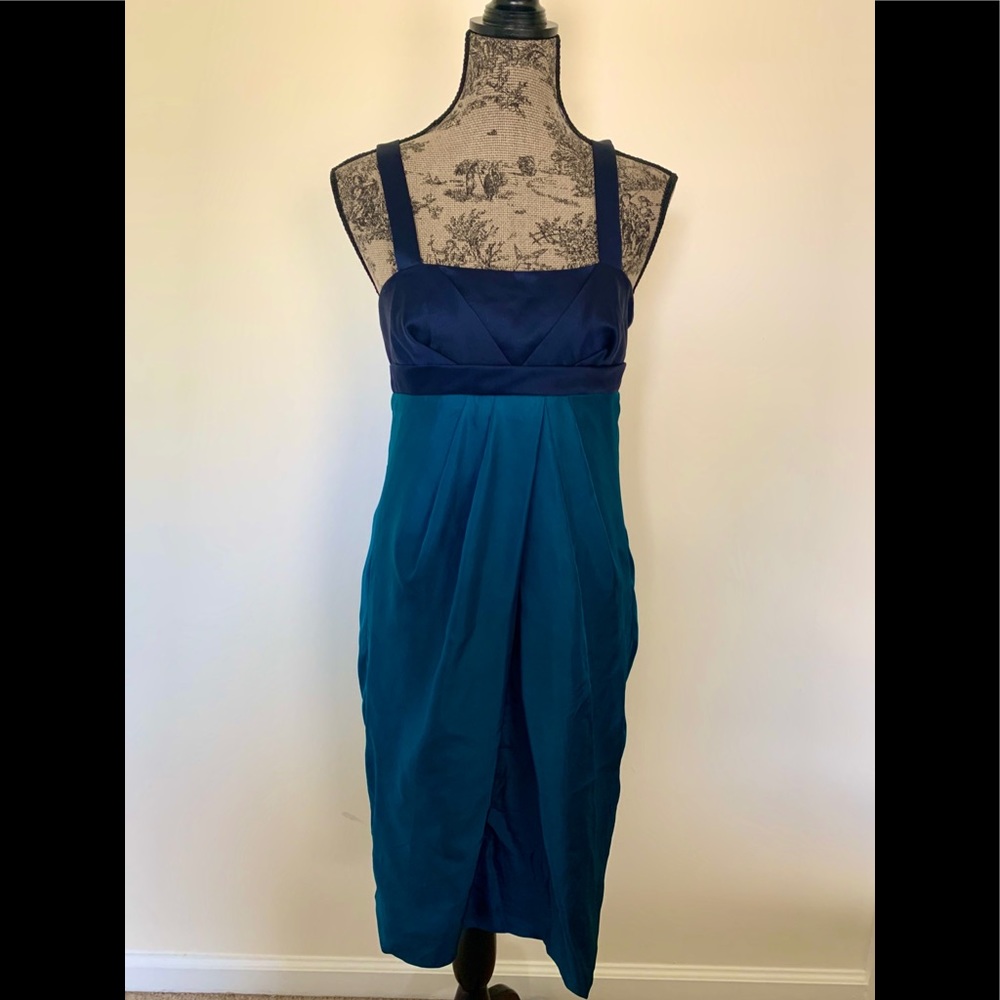 Vera Wang Silk Cocktail Dress in Teal/Navy